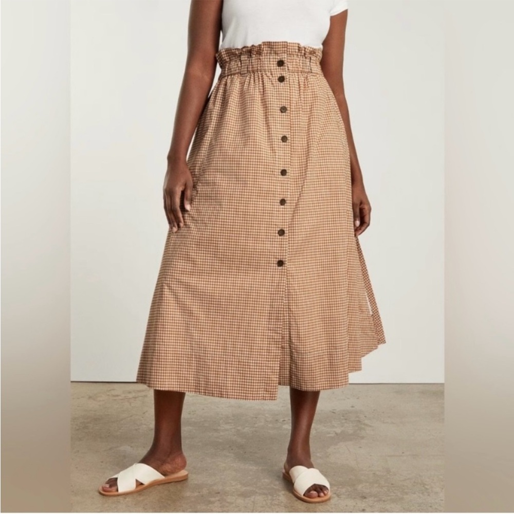 Everlane Brown Gingham Midi Skirt